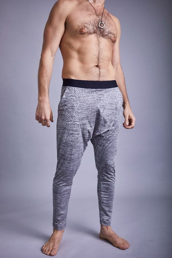 SEA YOGI // Matsyendra Fisherman Yoga Pants for men in Grey by OHMME, Online Yoga Shop, front