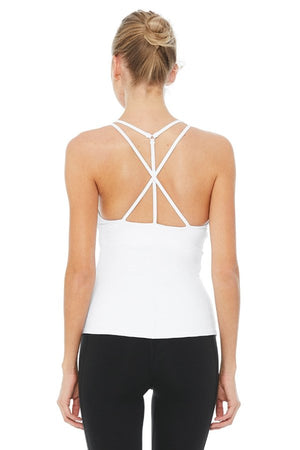SEA YOGI // Alo Yoga Motivate Bra Tank in white, back
