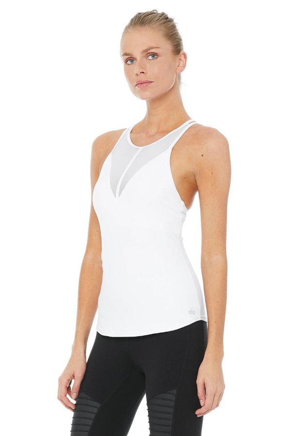 SEA YOGI // Alo Yoga Motivate Bra Tank in white, left