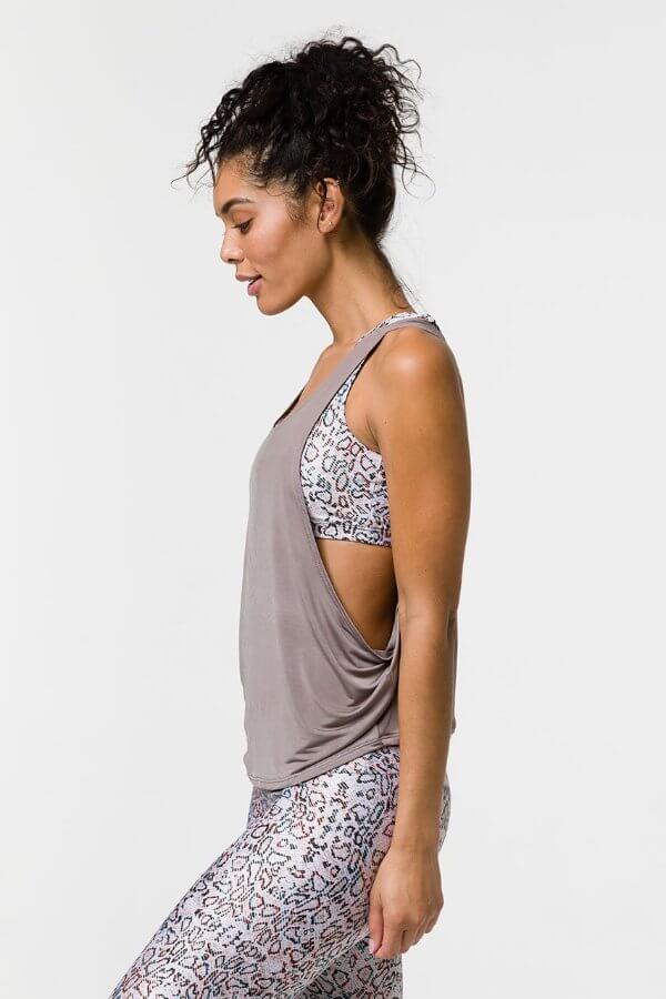 SEA YOGI // Onzie Tone tank in champagne, left side