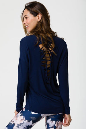 SEA YOGI // ONZIE braided long sleeve top in Thunder, back