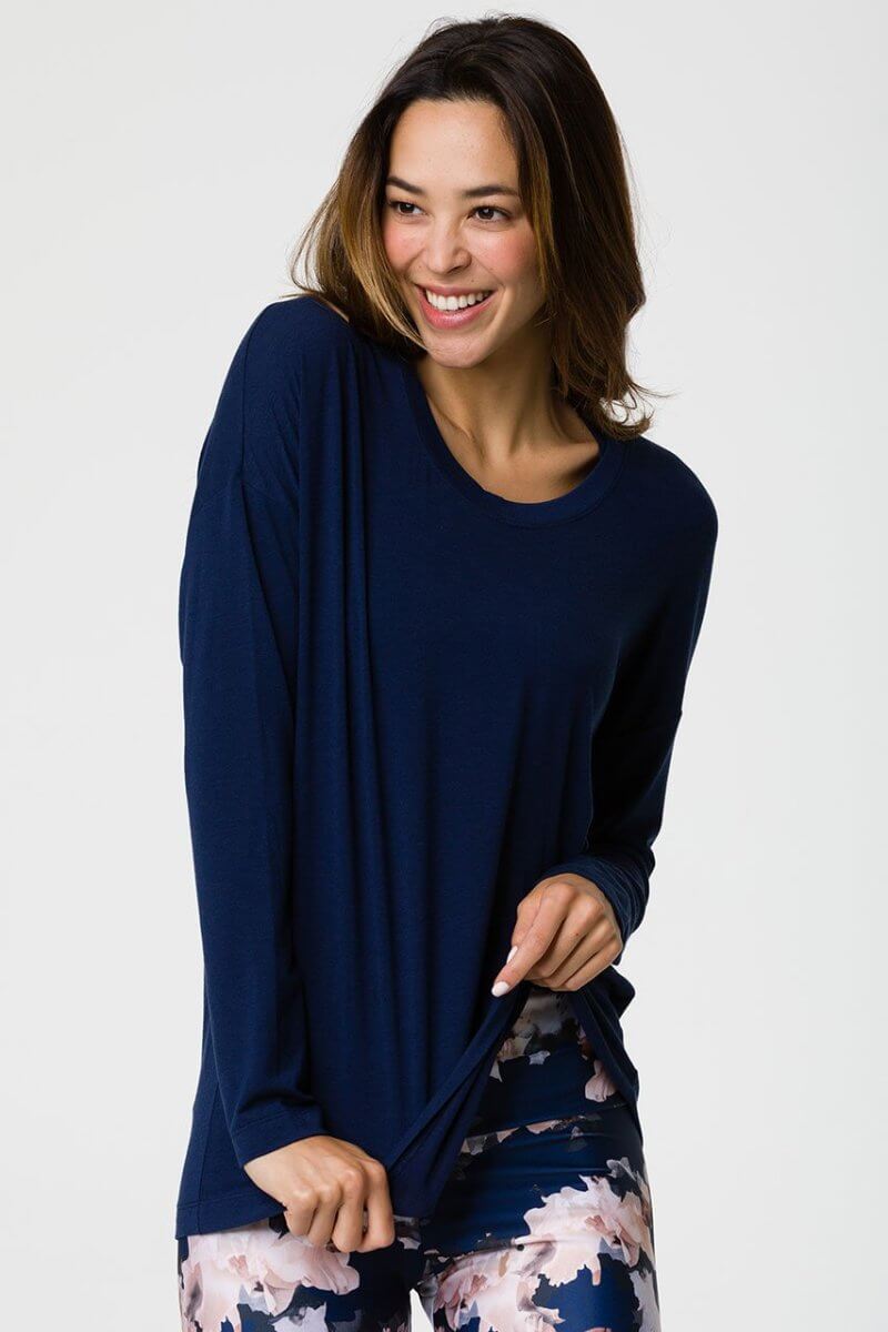 SEA YOGI // ONZIE braided long sleeve top in Thunder, front