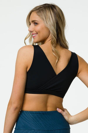 SEA YOGI // Onzie crossover bra in black, front