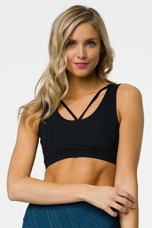 SEA YOGI // Onzie crossover bra in black, front