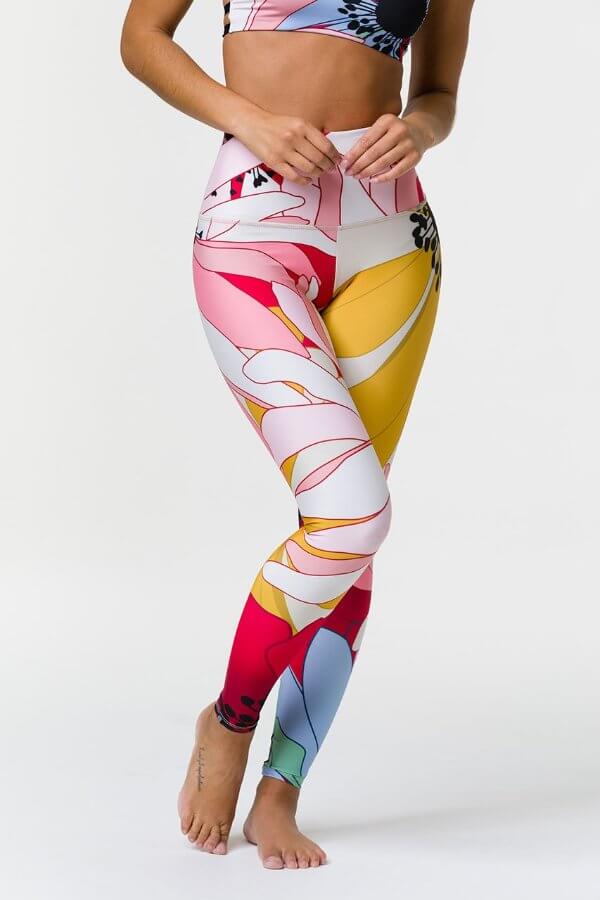 SEA YOGI // Onzie High rise graphic legging flower child pattern, front