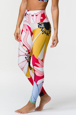 SEA YOGI // Onzie High rise graphic legging flower child pattern, left