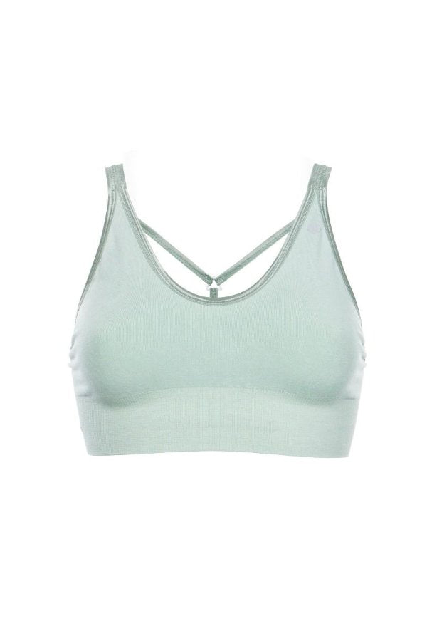 SEA YOGI // Run and Relax, Leyla Yoga bra in light moss green, bamboo, back