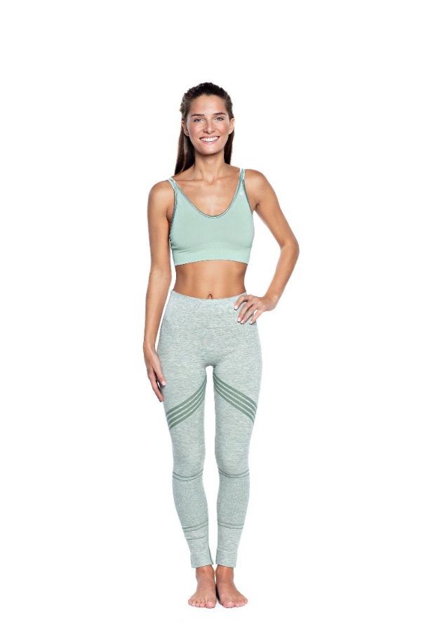 SEA YOGI // Run and Relax, Bandha Arrow stripe tights en moss green and white