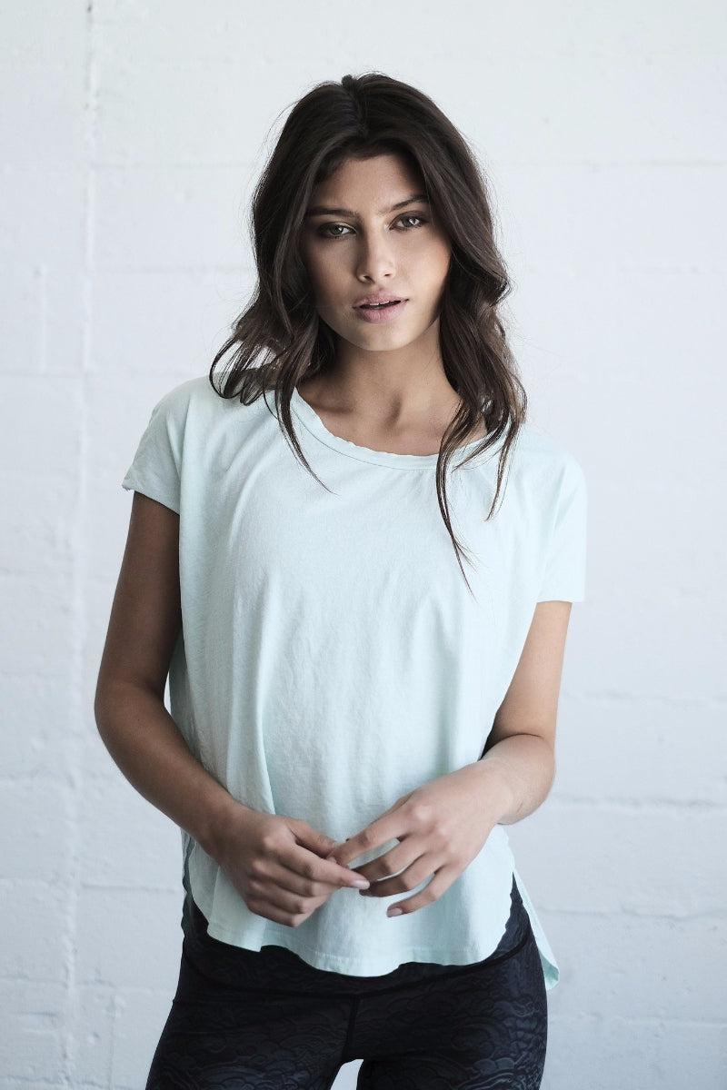 SEA YOGI // Palisades Tee in Poolside blue by Niyama Sol, Web Yoga Shop, front two