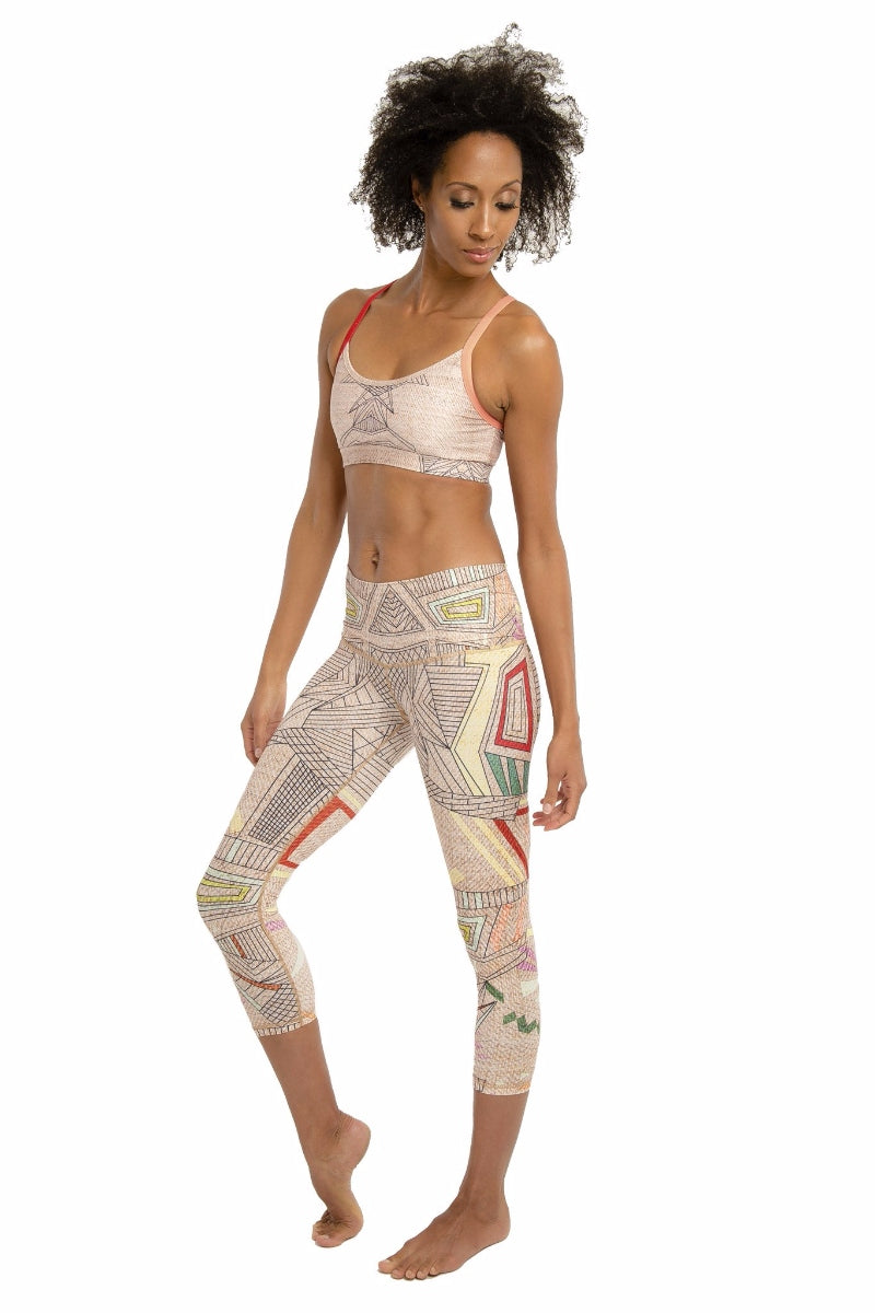 SEA YOGI // Aztec Beachcomber Crop leggings by Niyama Sol, Online Yoga Apparel, side left