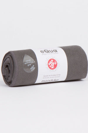 MANDUKA eQUA HAND YOGA TOWEL THUNDER STYLE AND ROLLED UP IMAGE